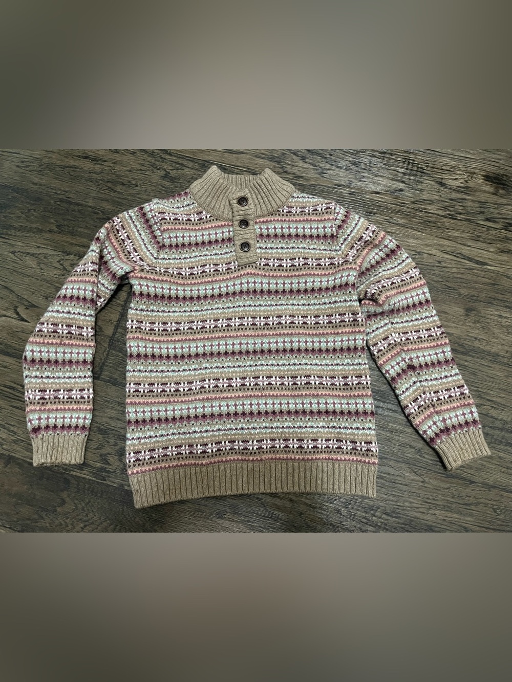 Janie and Jack Fair Isle Knit Sweater in Tan, Mint & Mauve